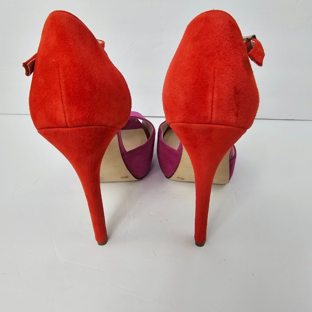 BCBGeneration Women's Orange & Purple Suede Peep Toe Stiletto Heels Size 9B - Picture 7 of 13
